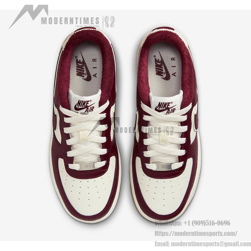 Nike Air Force 1 Low GS DQ5972-100 - Cream and burgundy sneakers with gum sole for stylish streetwear