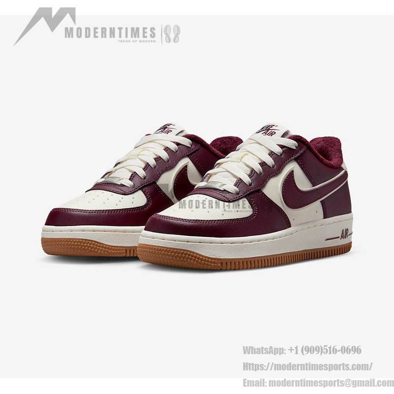 Nike Air Force 1 Low GS DQ5972-100 - Cream and burgundy sneakers with gum sole for stylish streetwear