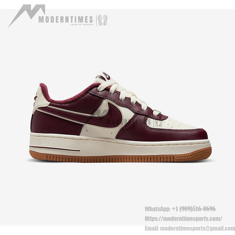 Nike Air Force 1 Low GS DQ5972-100 - Cream and burgundy sneakers with gum sole for stylish streetwear