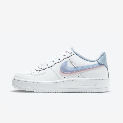 Nike Air Force 1 Low GS 'Double Swoosh' CW1574-100 - White Sneakers with Pastel Pink & Blue Swooshes for Youthful Street Style