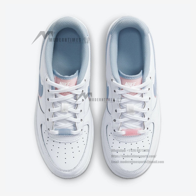 Nike Air Force 1 Low GS 'Double Swoosh' CW1574-100 - White sneakers with pastel pink and blue Swooshes