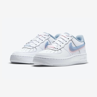 Nike Air Force 1 Low GS 'Double Swoosh' CW1574-100 - White Sneakers with Pastel Pink & Blue Swooshes for Youthful Street Style