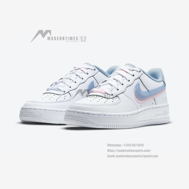 Nike Air Force 1 Low GS 'Double Swoosh' CW1574-100 - White sneakers with pastel pink and blue Swooshes