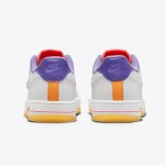 Nike Air Force 1 Low GS FD1036-100 - White sneakers with orange, green, purple, and pink accents and a translucent purple Swoosh