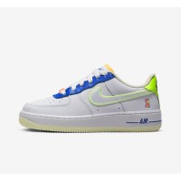 Nike Air Force 1 Low 'Player One' GS - White Sneakers with Neon & Blue Accents for a Fun, Retro Style | FB1393-111