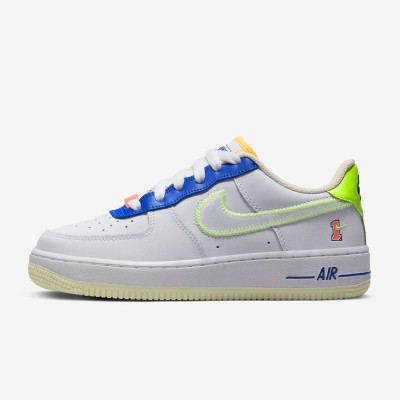 Nike Air Force 1 Low 'Player One' GS - White Sneakers with Neon & Blue Accents for a Fun, Retro Style | FB1393-111