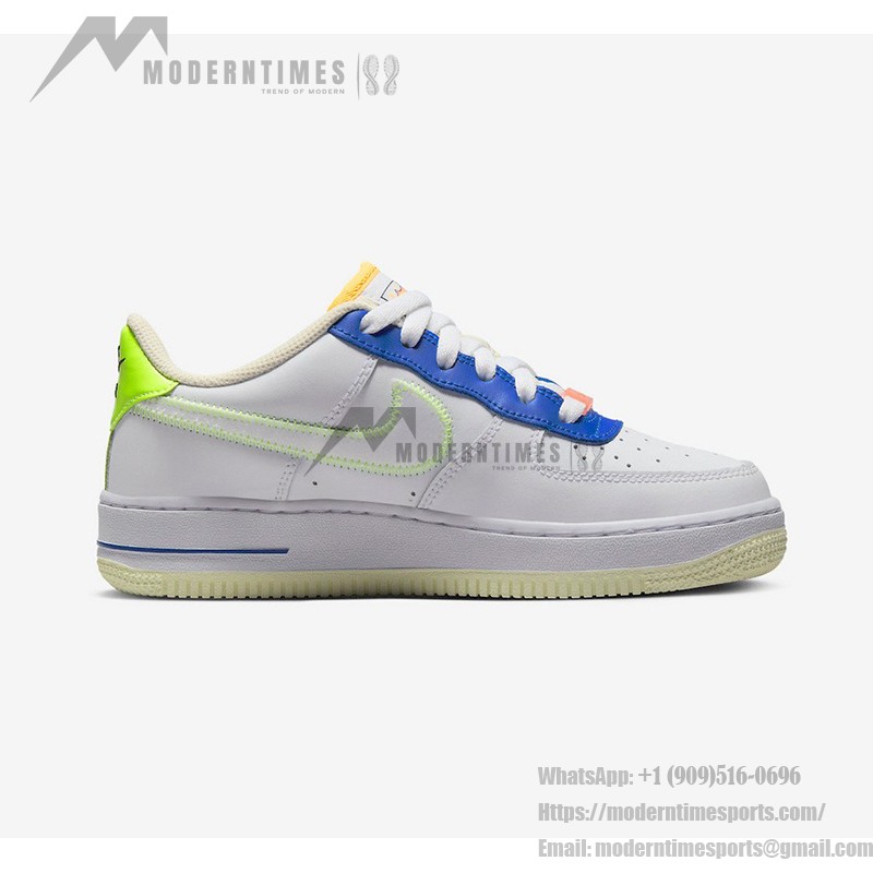 Nike Air Force 1 Low 'Player One' GS - White Sneakers with Neon and Blue Accents for a Retro Look