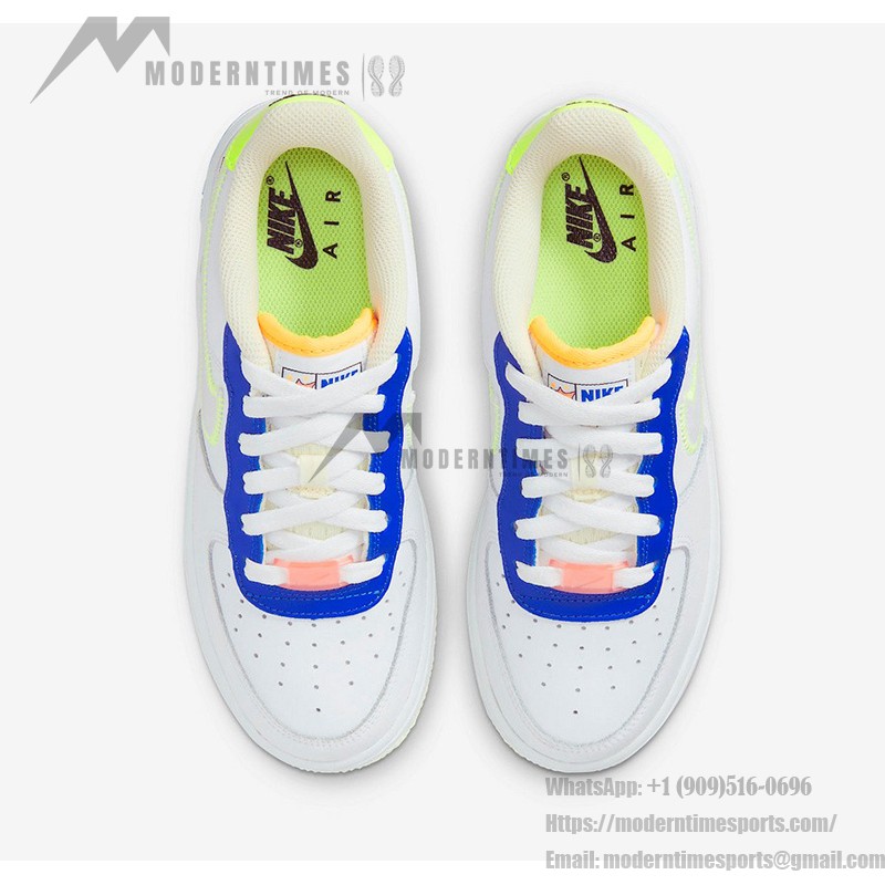 Nike Air Force 1 Low 'Player One' GS - White Sneakers with Neon and Blue Accents for a Retro Look