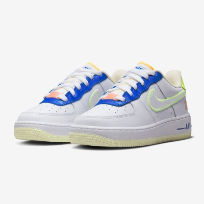 Nike Air Force 1 Low 'Player One' GS - White Sneakers with Neon & Blue Accents for a Fun, Retro Style | FB1393-111