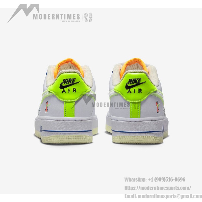 Nike Air Force 1 Low 'Player One' GS - White Sneakers with Neon and Blue Accents for a Retro Look