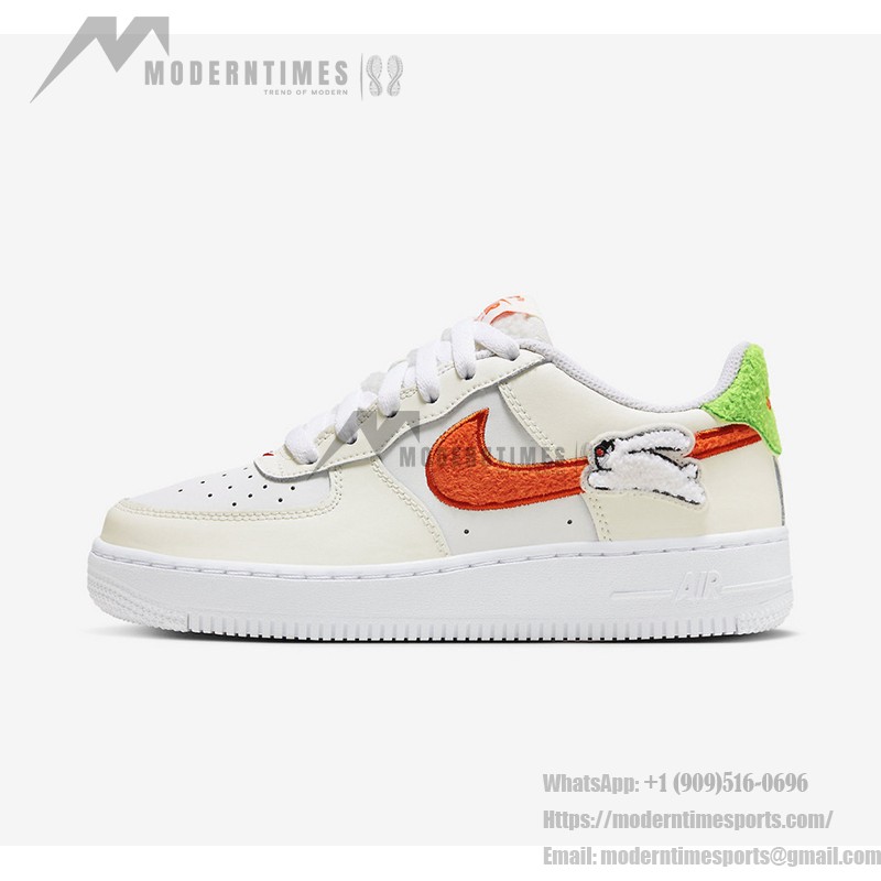 Nike Air Force 1 Low 'Year of the Rabbit' GS - Cream Sneakers with Orange Swoosh and Rabbit Details