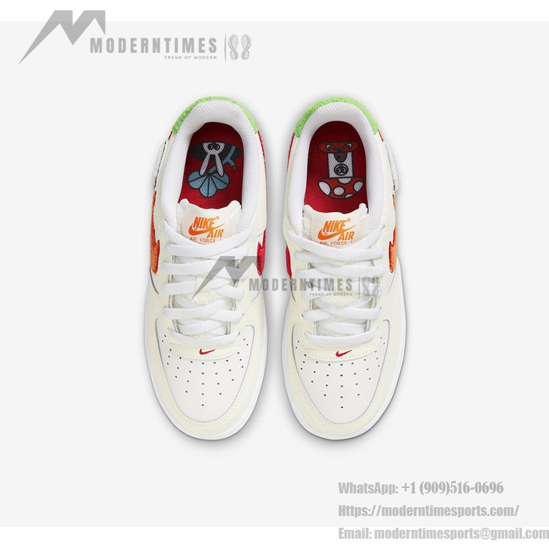 Nike Air Force 1 Low 'Year of the Rabbit' GS - Cream Sneakers with Orange Swoosh and Rabbit Details