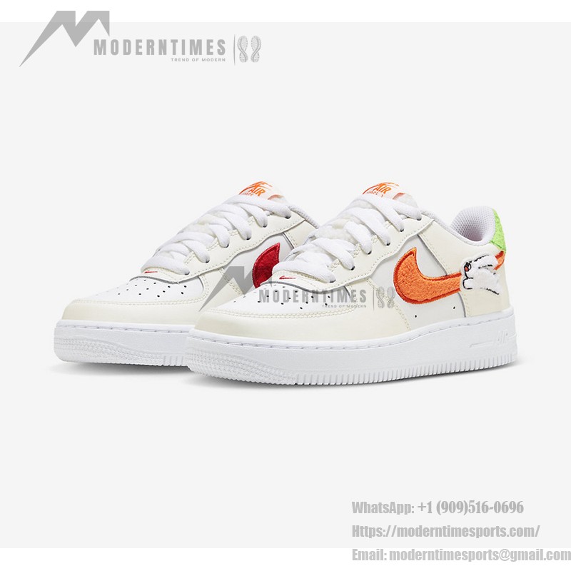 Nike Air Force 1 Low 'Year of the Rabbit' GS - Cream Sneakers with Orange Swoosh and Rabbit Details