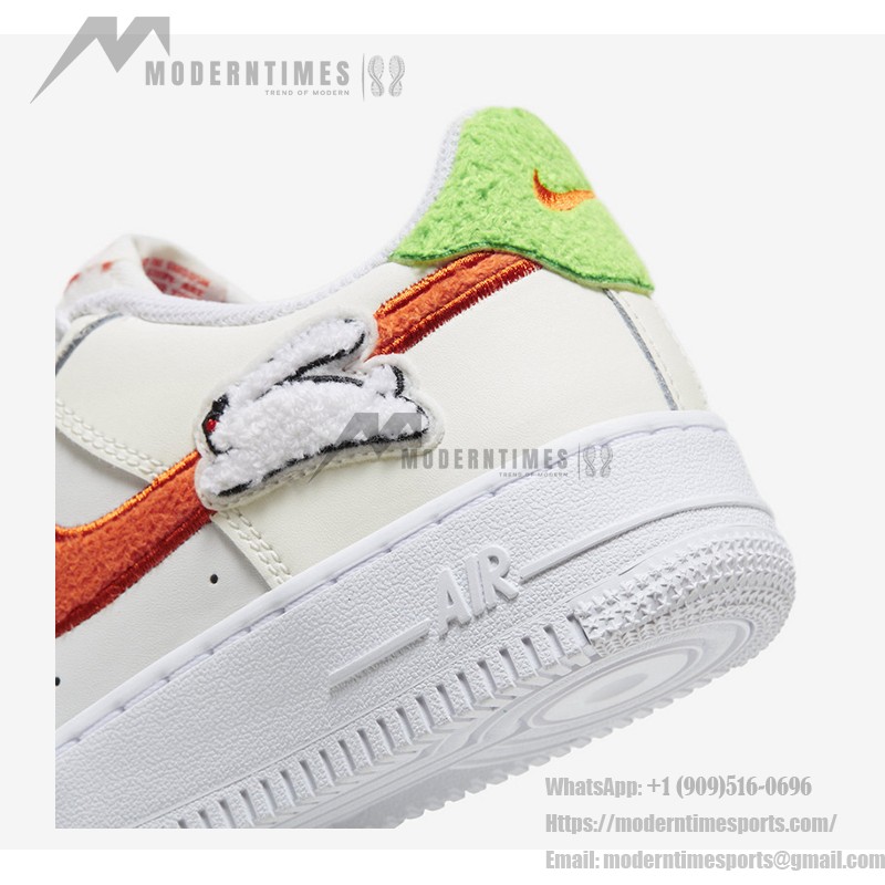 Nike Air Force 1 Low 'Year of the Rabbit' GS - Cream Sneakers with Orange Swoosh and Rabbit Details