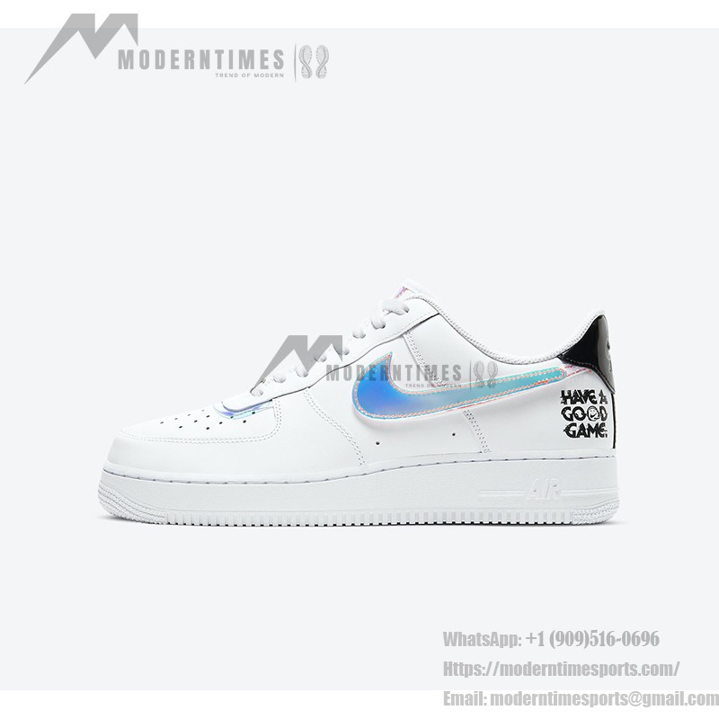 Nike Air Force 1 Low "Have A Good Game" DC0710-191 White Sneakers with Iridescent Overlays and Glow-in-the-Dark Details