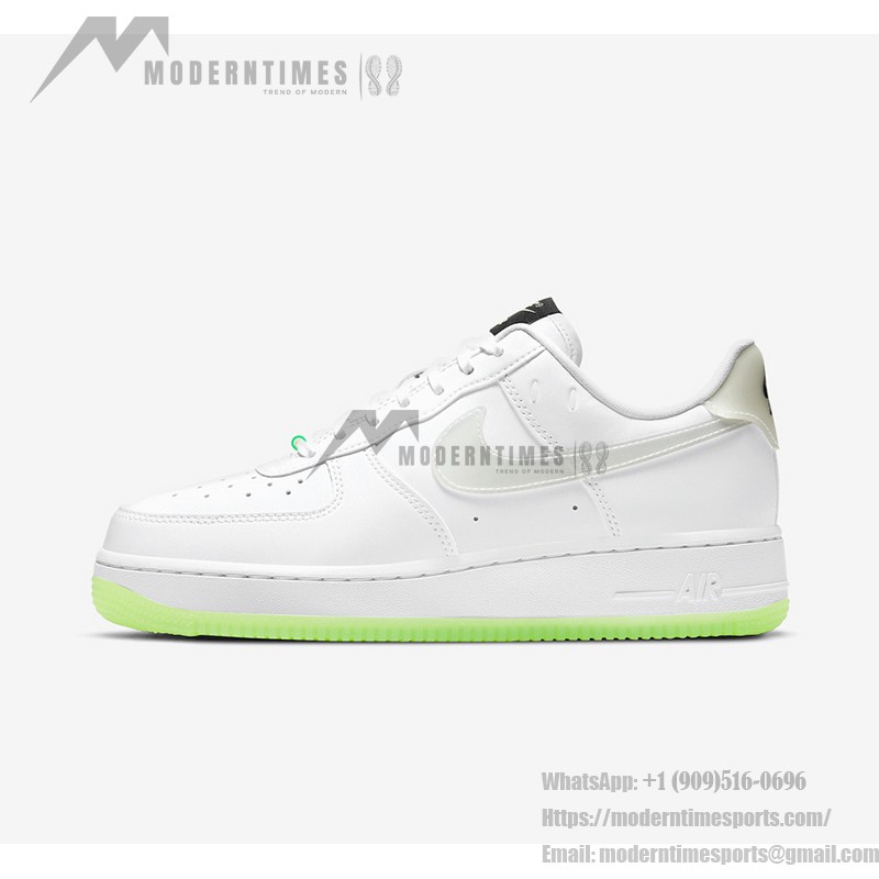 Nike Air Force 1 Low 'Have A Nike Day' - White Sneakers with Translucent Swoosh and Neon Green Sole