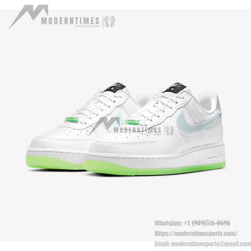 Nike Air Force 1 Low 'Have A Nike Day' - White Sneakers with Translucent Swoosh and Neon Green Sole