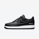 Nike Air Force 1 Low 'Hello' Black Sneakers with White Accents and "Hello" Branding