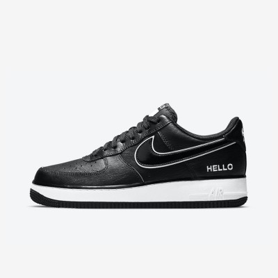 Nike Air Force 1 Low 'Hello' - Black Sneakers with White Accents & Bold "Hello" Branding | CZ0327-001