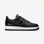 Nike Air Force 1 Low 'Hello' Black Sneakers with White Accents and "Hello" Branding