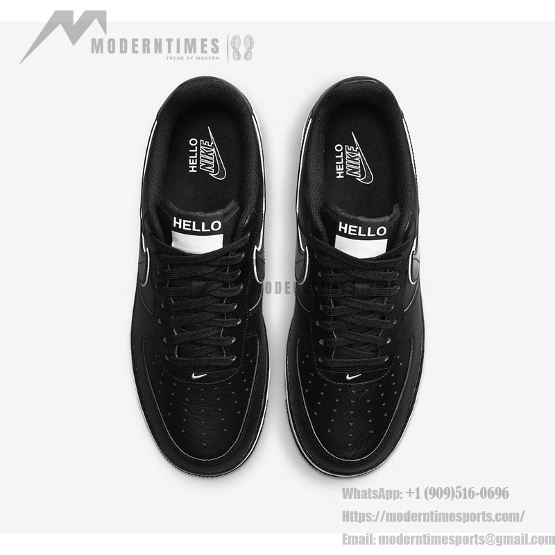 Nike Air Force 1 Low 'Hello' Black Sneakers with White Accents and "Hello" Branding