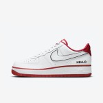 Nike Air Force 1 Low 'Hello' - White Sneakers with Red Accents and Hello Branding