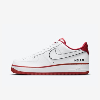 Nike Air Force 1 Low 'Hello' - White Sneakers with Red Accents & Unique Hello Branding | CZ0327-100