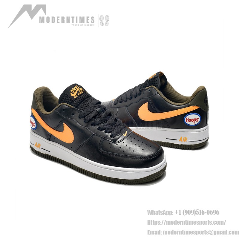 Nike Air Force 1 Low "Hoops" black sneakers with yellow Swoosh and basketball-inspired design