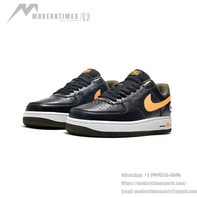 Nike Air Force 1 Low "Hoops" black sneakers with yellow Swoosh and basketball-inspired design