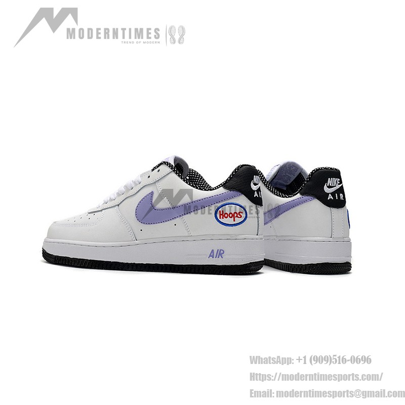 Nike Air Force 1 Low 'Hoops' - White Sneakers with Purple Swoosh & Basketball-Inspired Design