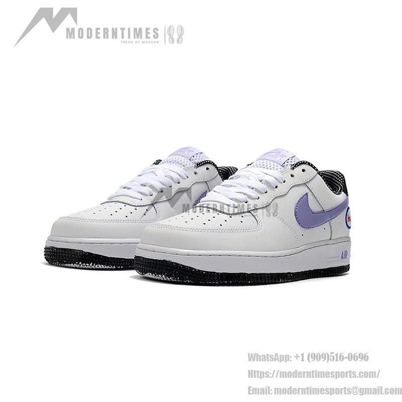 Nike Air Force 1 Low 'Hoops' - White Sneakers with Purple Swoosh & Basketball-Inspired Design