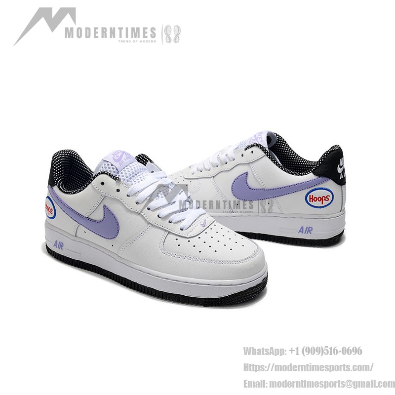 Nike Air Force 1 Low 'Hoops' - White Sneakers with Purple Swoosh & Basketball-Inspired Design