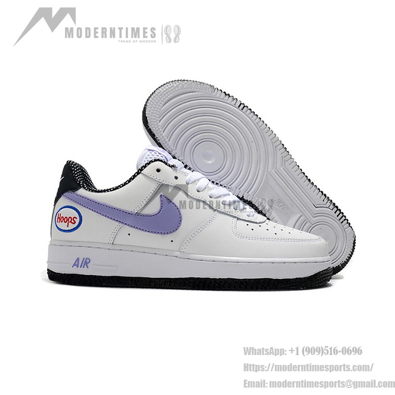 Nike Air Force 1 Low 'Hoops' - White Sneakers with Purple Swoosh & Basketball-Inspired Design