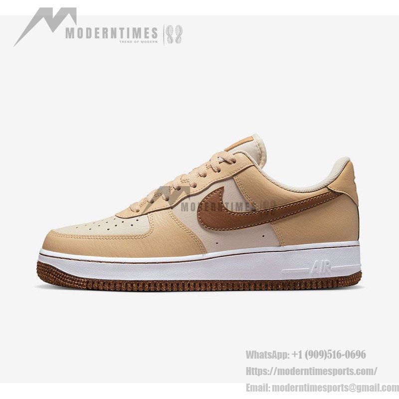 Nike Air Force 1 Low "Inspected By Swoosh" Beige Sneakers with Brown Swoosh