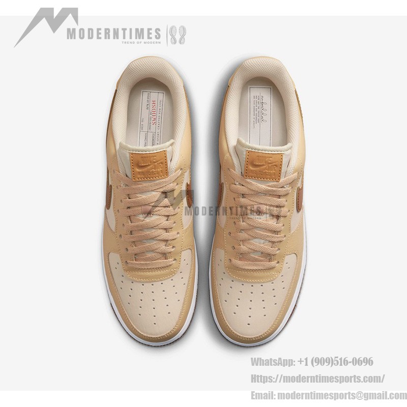 Nike Air Force 1 Low "Inspected By Swoosh" Beige Sneakers with Brown Swoosh