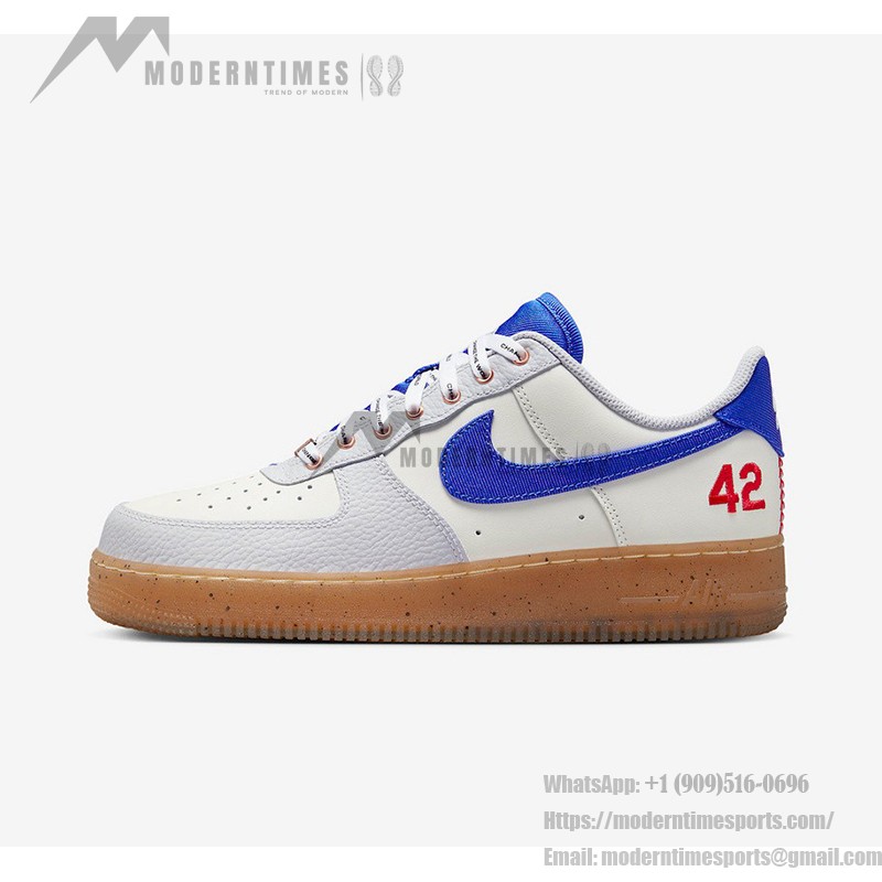 Nike Air Force 1 Low "Jackie Robinson" - White and Blue Sneakers with Red 42 Detail