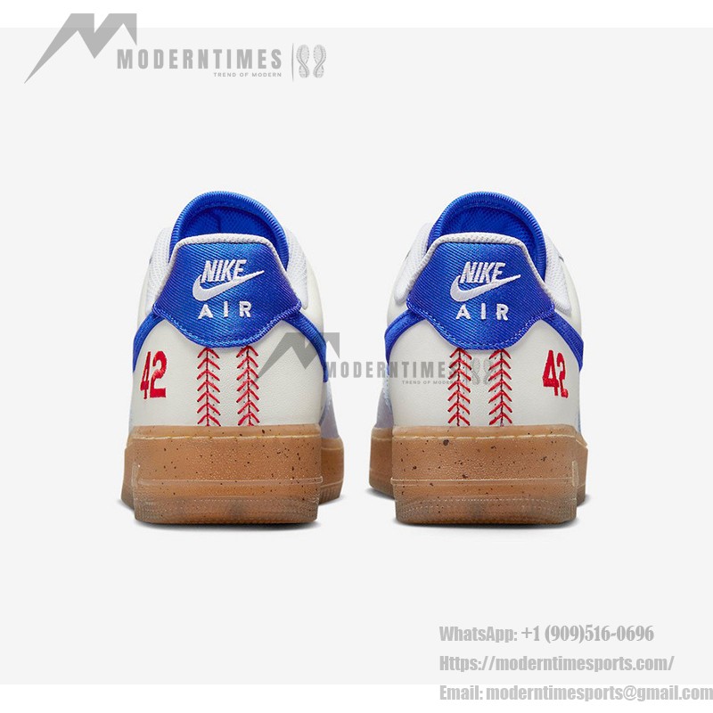 Nike Air Force 1 Low "Jackie Robinson" - White and Blue Sneakers with Red 42 Detail