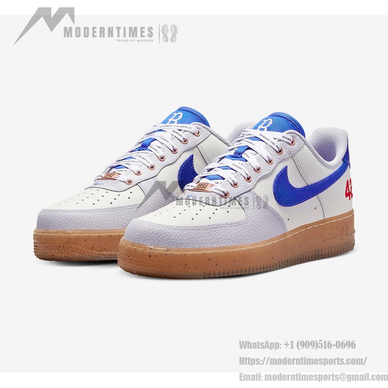 Nike Air Force 1 Low "Jackie Robinson" - White and Blue Sneakers with Red 42 Detail