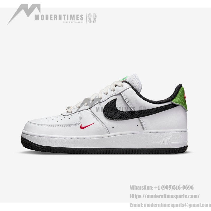 Nike Air Force 1 Low "Just Do It" White Sneakers with Black and Red Details