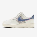 Nike Air Force 1 Low "Just Do It" Cream Sneakers with Blue Denim Swoosh & Colorful Tweed Accents