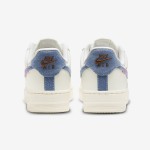 Nike Air Force 1 Low "Just Do It" Cream Sneakers with Blue Denim Swoosh & Colorful Tweed Accents