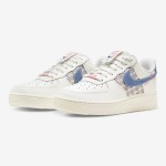 Nike Air Force 1 Low "Just Do It" Cream Sneakers with Blue Denim Swoosh & Colorful Tweed Accents