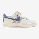 Nike Air Force 1 Low "Just Do It" Cream Sneakers with Blue Denim Swoosh & Colorful Tweed Accents