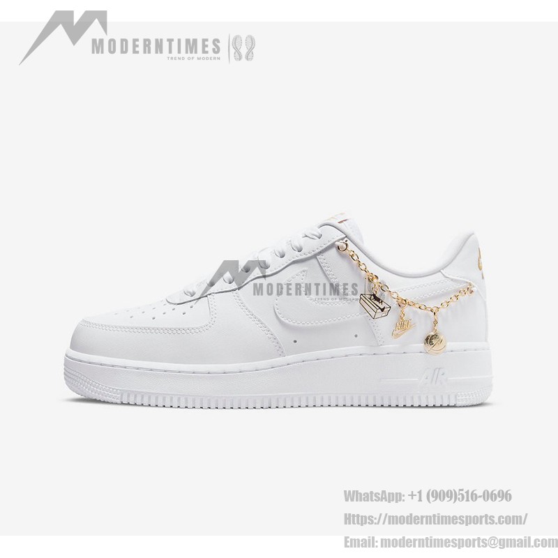 Nike Air Force 1 Low LX 'Lucky Charms' DD1525-100 - Premium white sneakers with gold chain and charm details