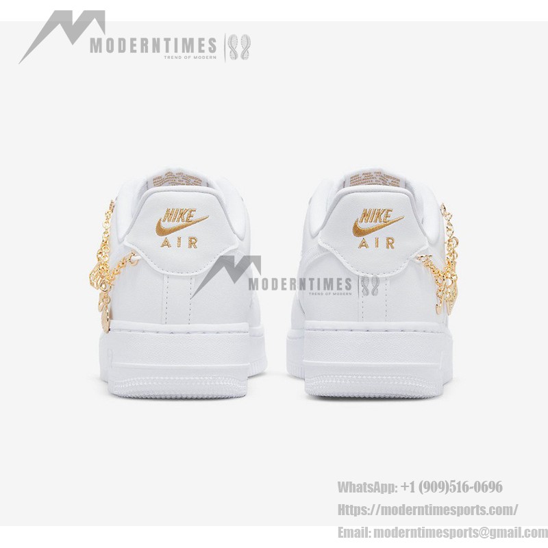 Nike Air Force 1 Low LX 'Lucky Charms' DD1525-100 - Premium white sneakers with gold chain and charm details