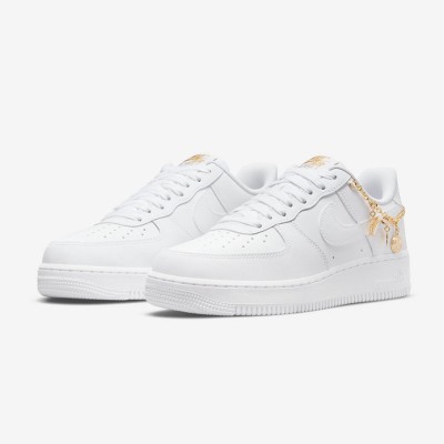 Nike Air Force 1 Low LX 'Lucky Charms' DD1525-100 - Premium White Sneakers with Gold Chain & Elegant Charm Details