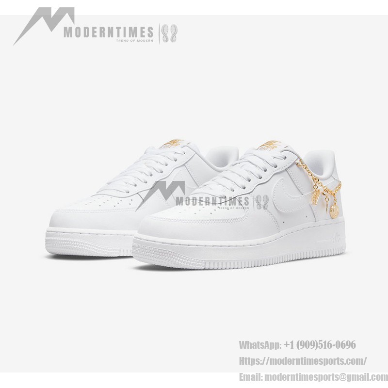 Nike Air Force 1 Low LX 'Lucky Charms' DD1525-100 - Premium white sneakers with gold chain and charm details