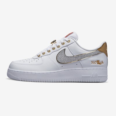 Nike Air Force 1 Low "NOLA" DZ5425-100 - White and Gold Sneakers with Glitter Swoosh