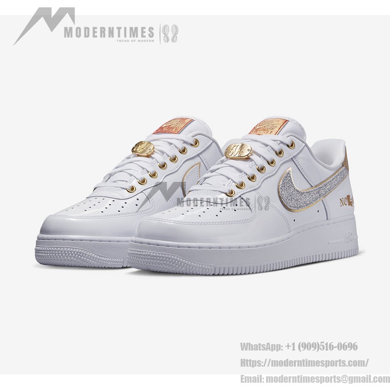 Nike Air Force 1 Low "NOLA" DZ5425-100 - White and Gold Sneakers with Glitter Swoosh