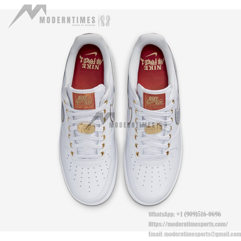 Nike Air Force 1 Low "NOLA" DZ5425-100 - White and Gold Sneakers with Glitter Swoosh